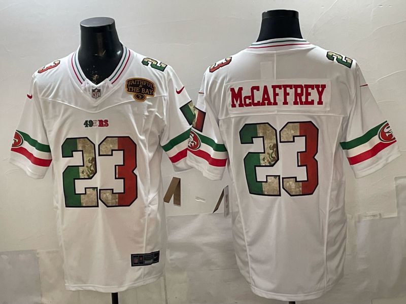 Men 2026 San Francisco 49ers #23 Mccaffrey White three generations Nike Limited NFL Jersey style 004